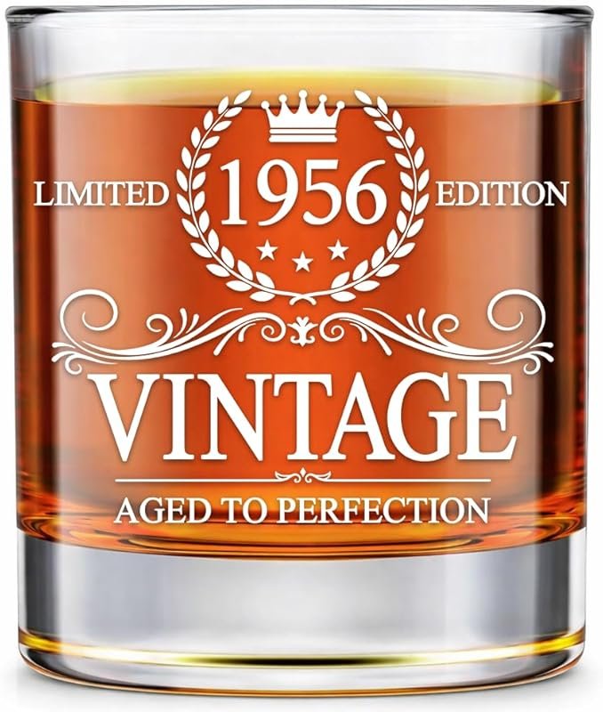 GLAKEUN 70th Birthday Whiskey Glass Gift Set for Men – 1956 Vintage De