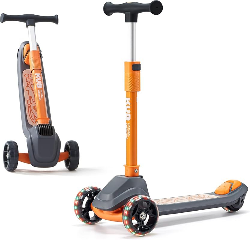 KUB Toddler 3 Wheel Kick Scooter with LED Lights, Adjustable Handlebar