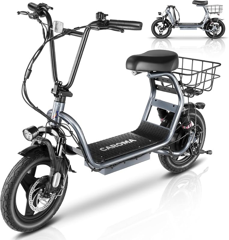 Caroma Adult Electric Scooter with Seat, 800/1200W Motor, 30 Miles Ran