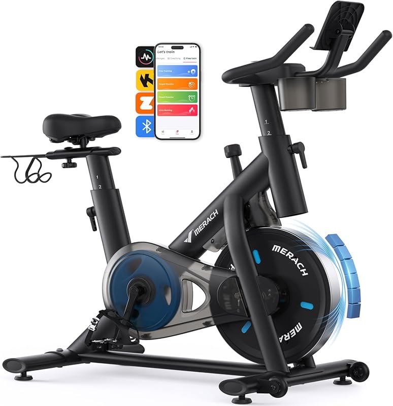 MERACH Brake Pad Stationary Bike with App, 300LB Capacity & Fitness Co