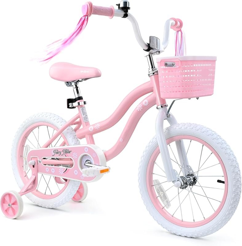 bicystar Girls Bike with Training Wheels & Basket for Ages 2-5 in Pink