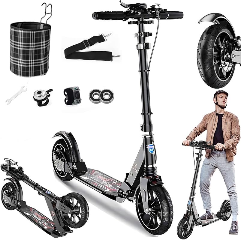 ABE 300 LBS Capacity Kick Scooter, 4 Adjustable Levels, 200mm Big Whee