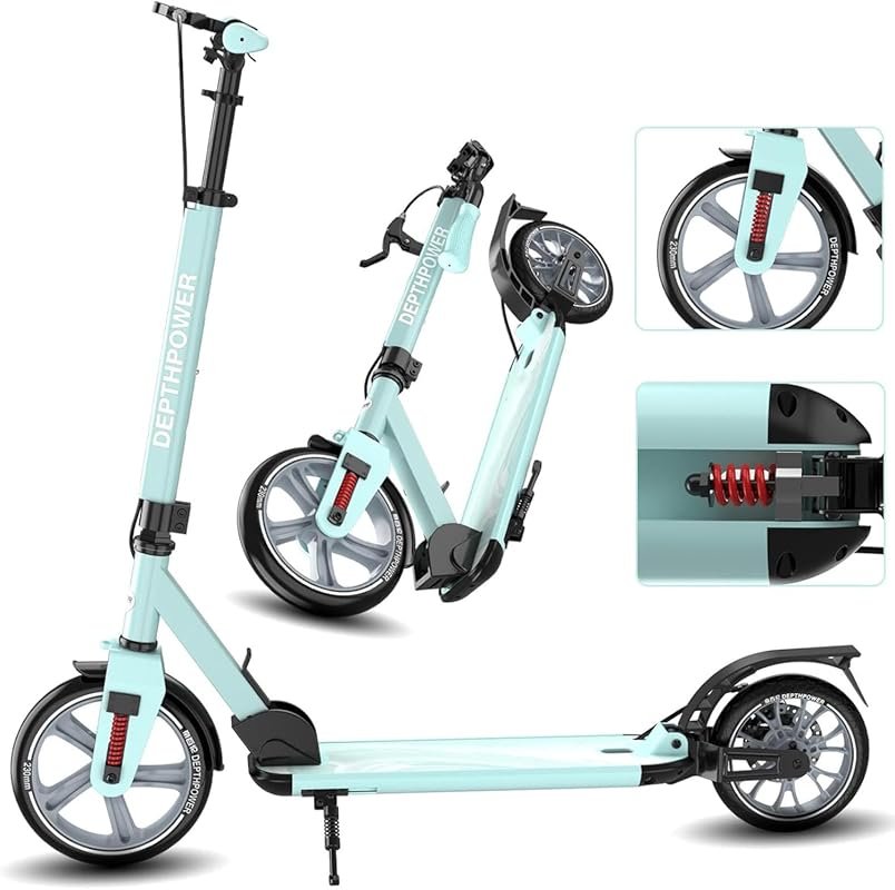 Big Wheels Kick Scooter for Kids 6+ & Adults, 300 lbs, Foldable, Shock