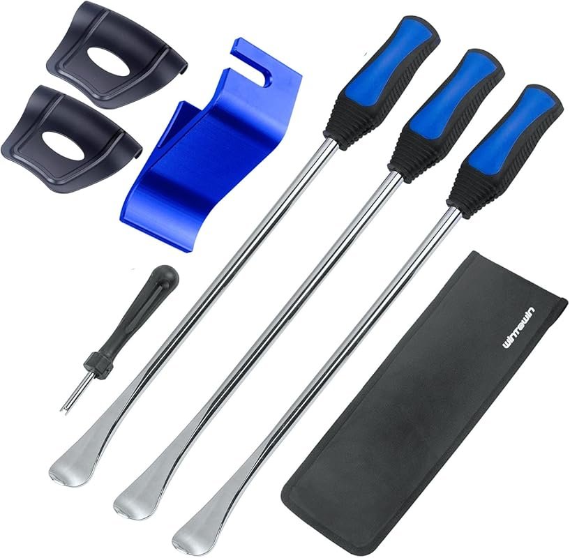 Motorcycle Tire Spoon Tool Kit with Rim Protectors, Tire Bead Holder, 