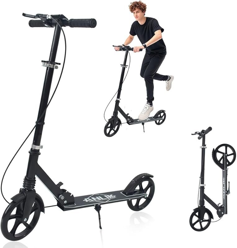 Dual-Brake Shock-Absorbing Kick Scooter: 4 Height-Adjustable, PU Wheel