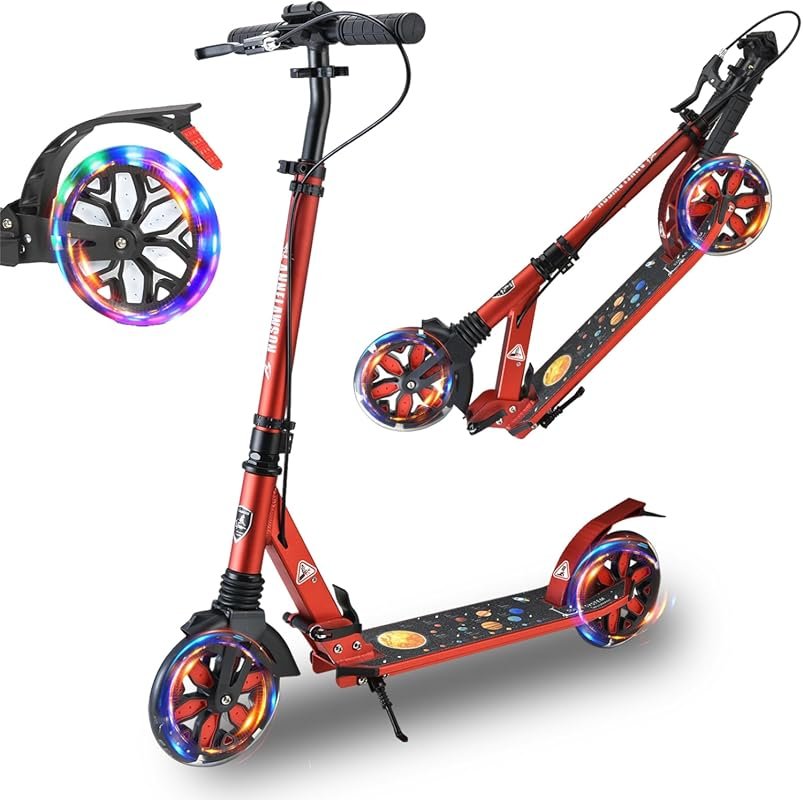 Adult Commuter Kick Scooter with LED 8-Inch Wheels, Foldable Design, 4