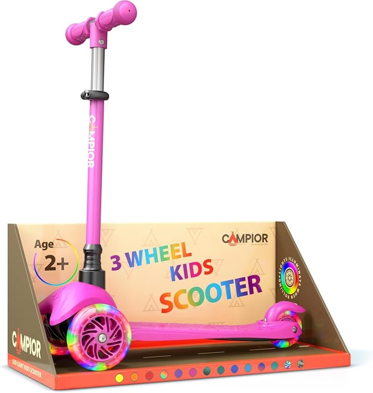 Pink Mini 3 Wheel Scooter with LED Light-Up Wheels and Adjustable Hand