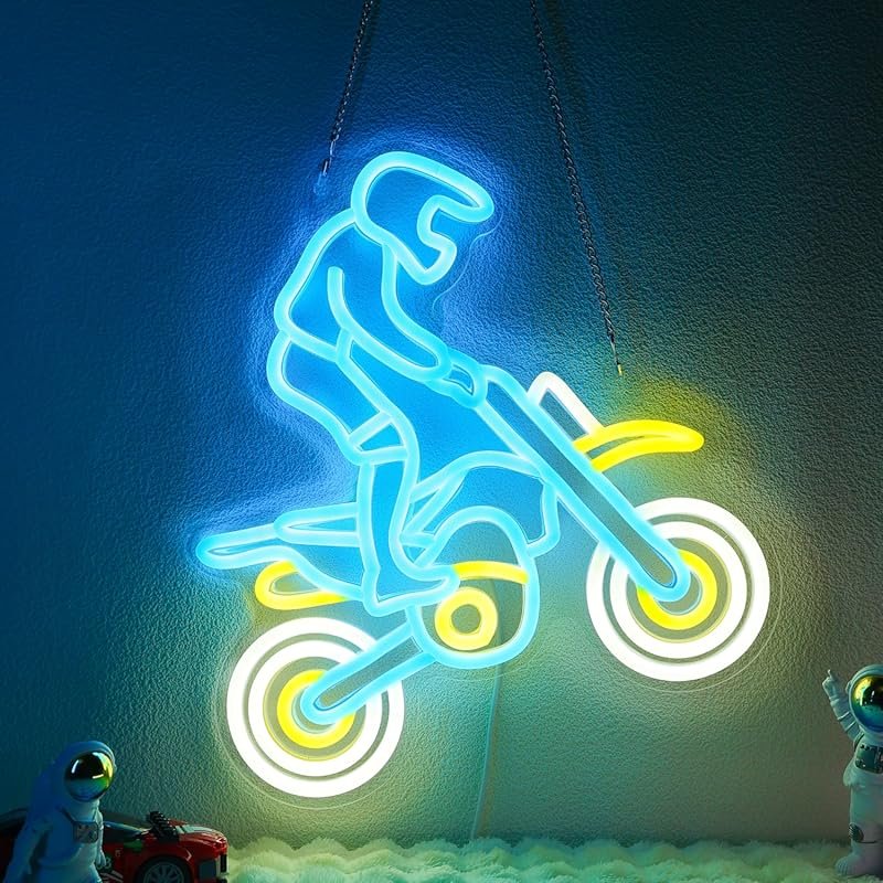 Dirt Bike Neon Sign Wall Decor with USB Power & Hanging Chain