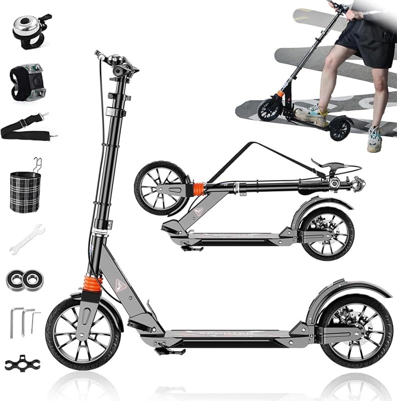 Pro Big Wheel Kick Scooter for Kids 8+, Teens, Adults; Foldable, Heigh