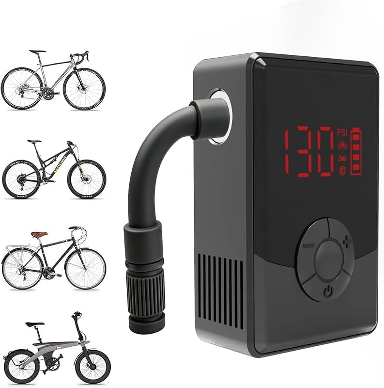 Electric Mini Bike Pump with 130 PSI Gauge & Auto-Stop Function