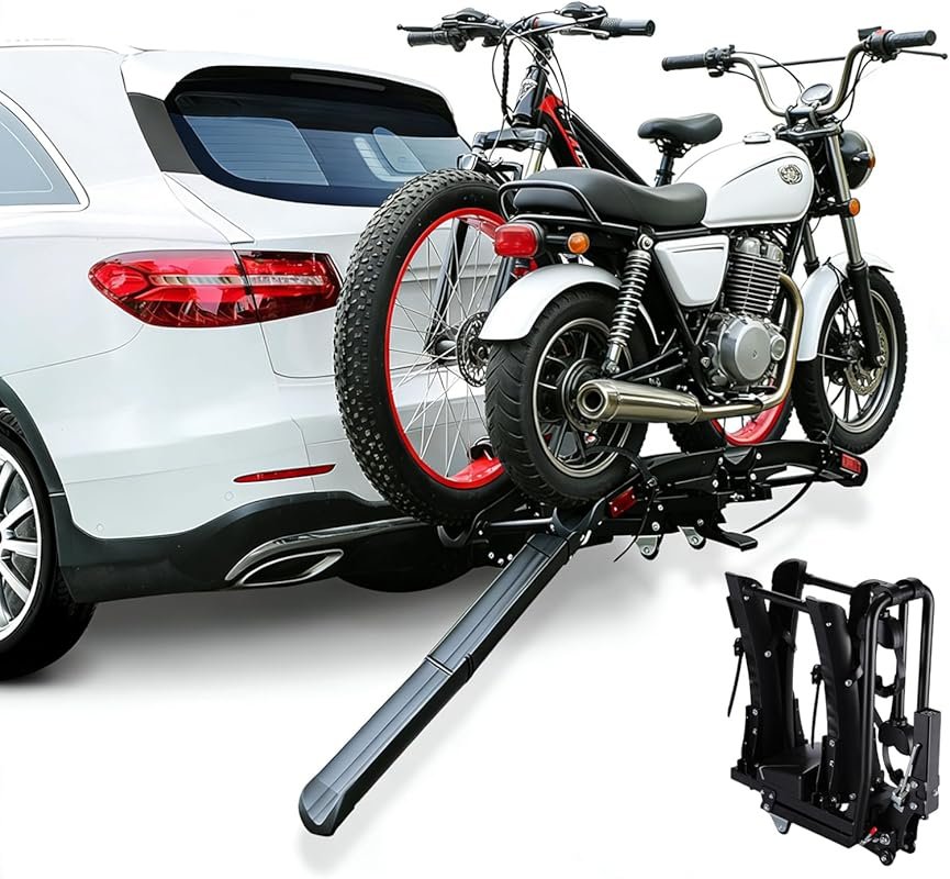 2-Hitch Fat Tire Ebike Rack with Ramp & Locks for Car/SUV, 200 lbs Cap