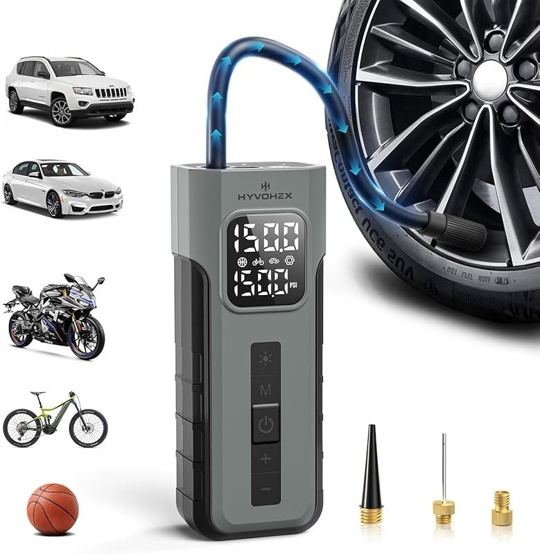 Portable 150 PSI Digital Air Compressor for Tires, Bike Pump & Ball In