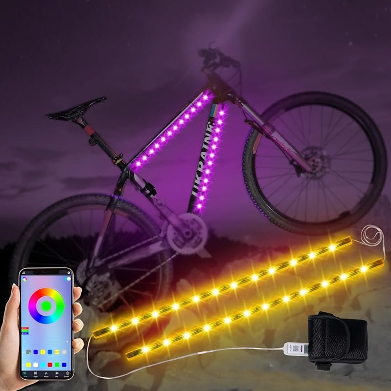 2-Pack Colorful Smart Bike Lights with 47 Modes & Battery Box for Safe
