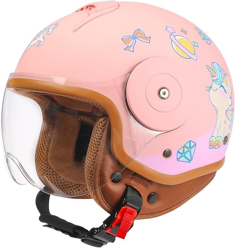 Youth DOT Approved 3/4 Open Face Helmet for Ages 4-15, Lightweight Vin
