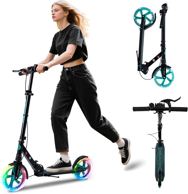Big PU Flash Wheel Kick Scooter for Kids 8+, Teens & Adults, Front Han