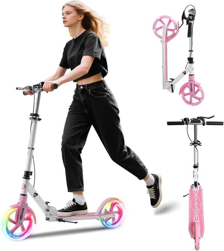Kick Scooter for Kids Ages 8+, Teens, Adults: Handbrake, PU Flash Whee