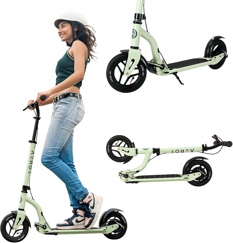 AERO MOBILITY Kick Scooter: Light-Up Wheels, Hand Brake, Foldable, Height Adjustable for Kids, Teens, Adults