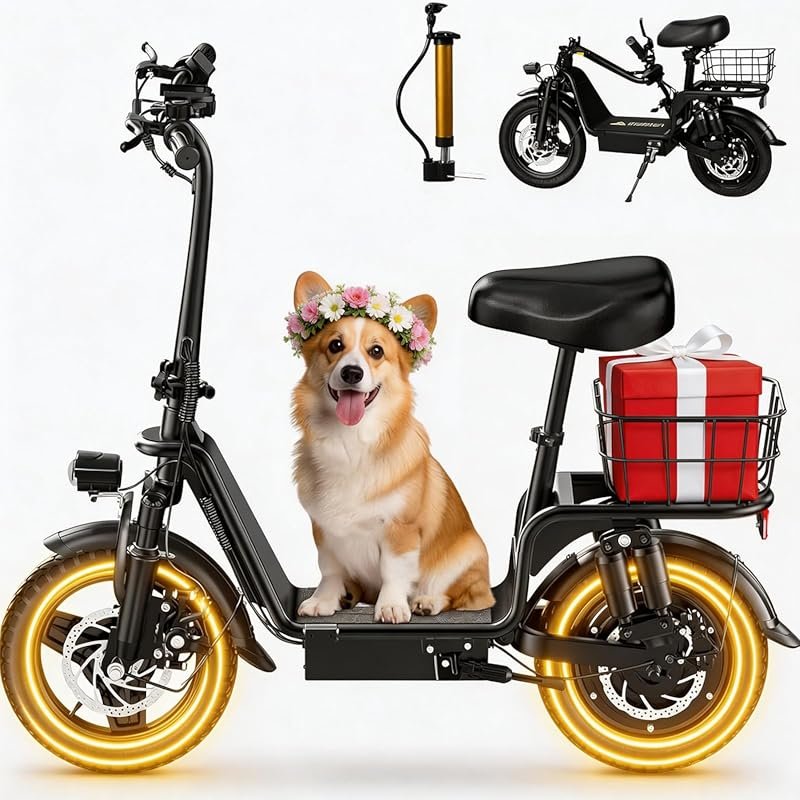 Electric Scooter with Seat, 100W Motor, 48V Battery, 28 Mile Range, 20