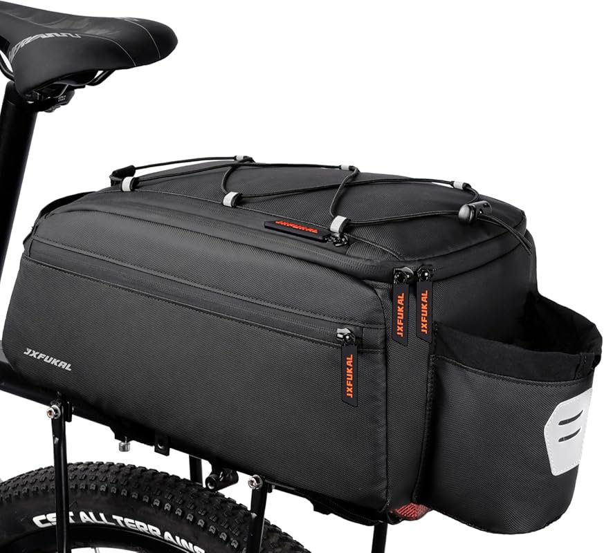 JXFUKAL 13L Waterproof Bike Rack Bag with Rigid Panels, Reflective Ebi