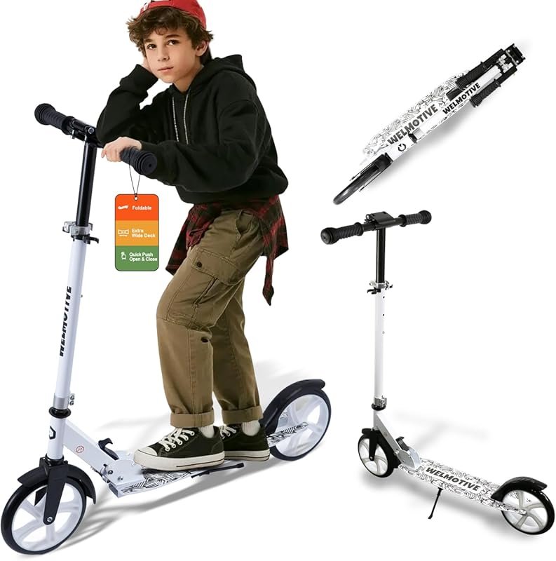 Foldable Kick Scooter for Kids 6+, Teens, Adults: Adjustable Handlebar