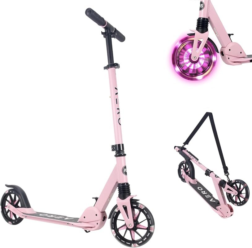 AERO MOBILITY Kick Scooter: Light Up Wheels, Hand Brake, Foldable