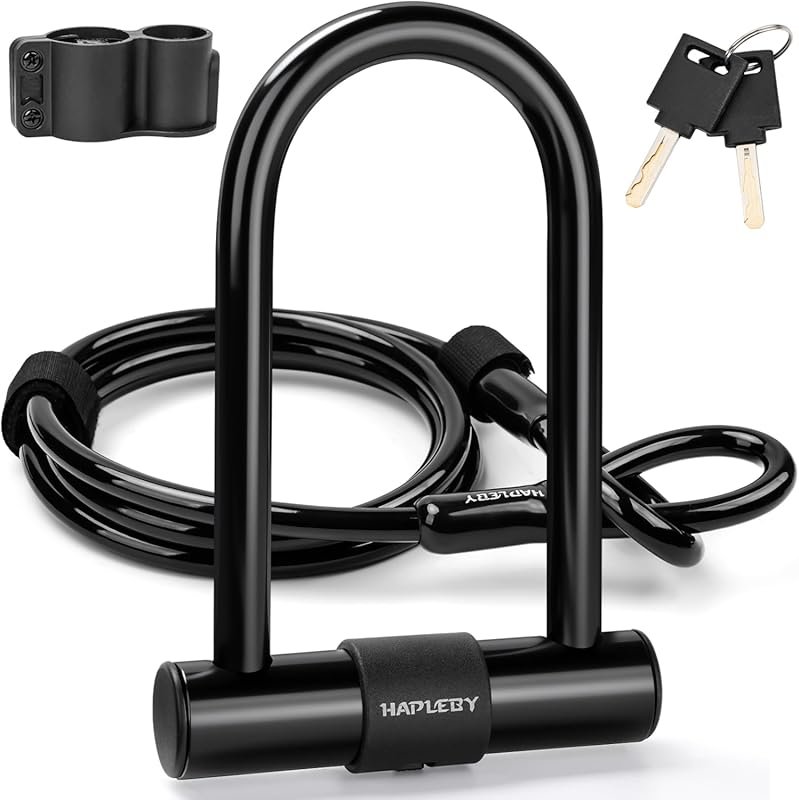 Hapleby Premium Bike Lock Set U-Lock with 6 ft Steel Cable and Mountin
