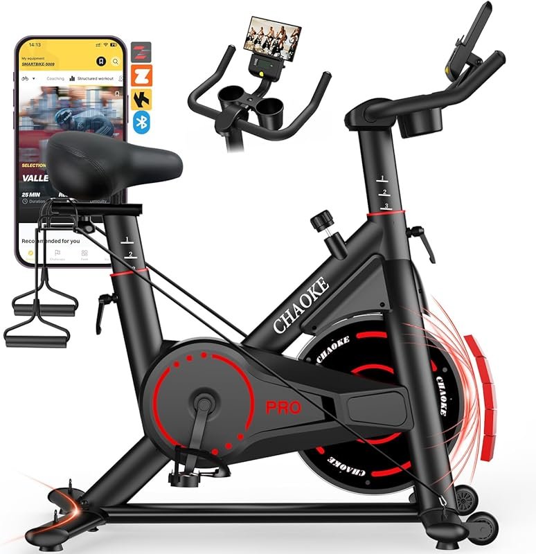 CHAOKE Quiet Magnetic Resistance Exercise Bike with App, 350LB Capacit