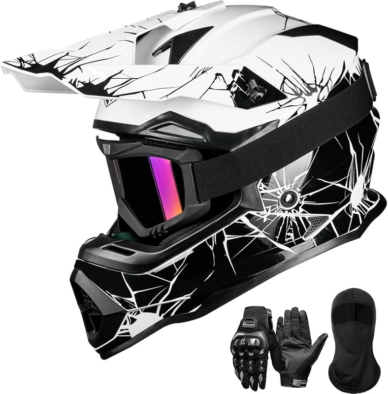 ILM Adult Dirt Bike Helmet with Goggles and Gloves – DOT Certified Ful
