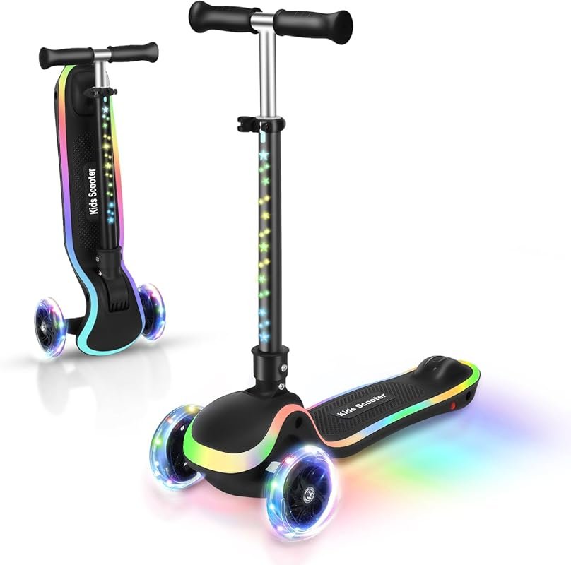 Kids 2-in-1 Scooter with Seat: LED Light-Up Wheels/Deck, Lean-to-Steer