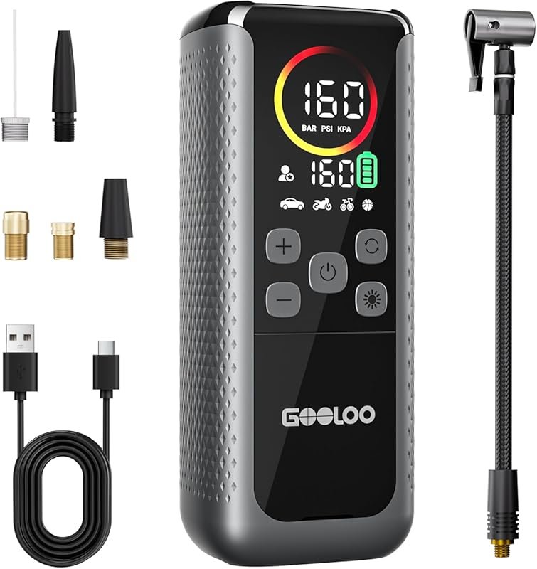 GOOLOO GT160 Dual Cylinder Air Compressor with Auto Shut-off & LED Scr