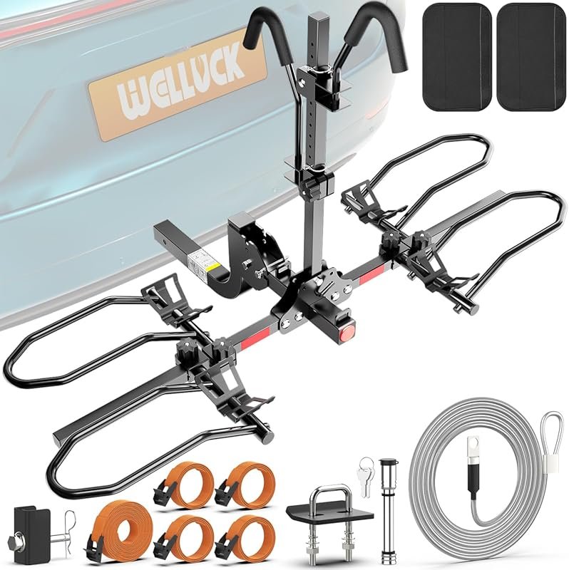 WELLUCK Folding Hitch Bike Rack: 200LB Capacity, Anti-Theft Design for