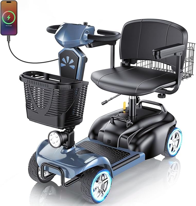 Eldryvon 4-Wheel Electric Mobility Scooter for Seniors, Dual Basket, 3