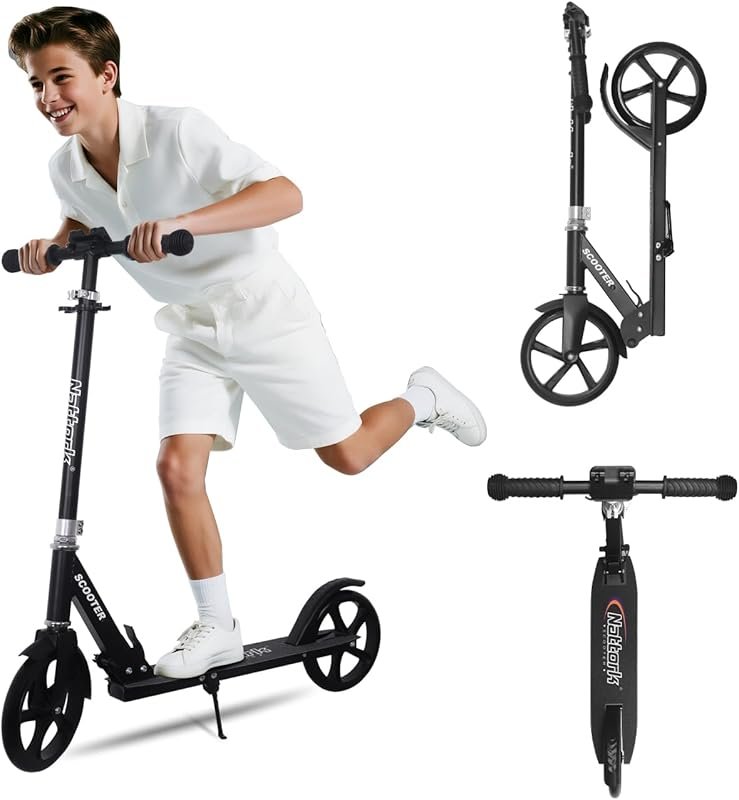 Nattork Foldable Kick Scooter for Kids, Teens, and Adults with 8-Inch 
