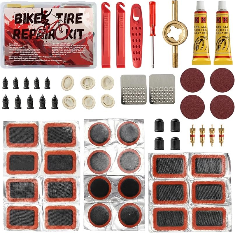 60 Piece Bike Tire Repair Kit: Inner Tube Patches, Levers & Tubeless R