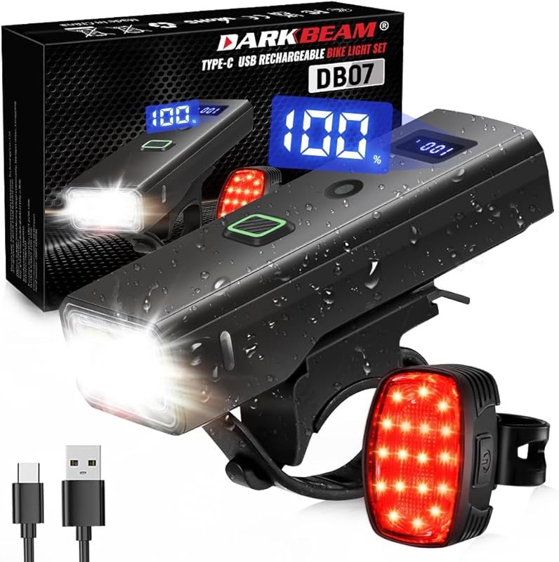 DARKBEAM USB-C Rechargeable Bike Lights Set, Super Bright Headlight an