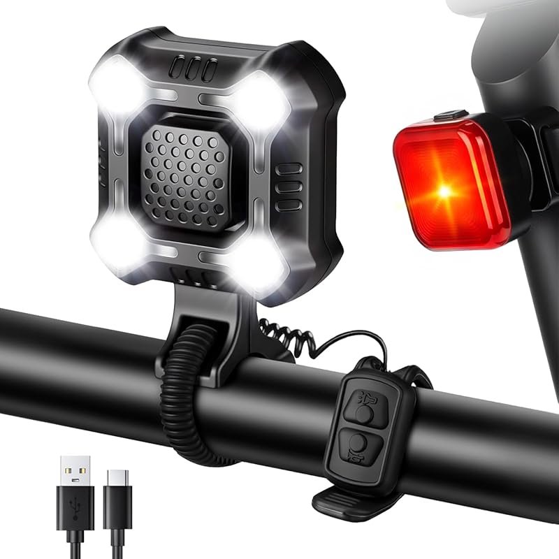 WSDCAM 140dB Bike Horn with Front/Rear LED Lights, Rechargeable Waterp