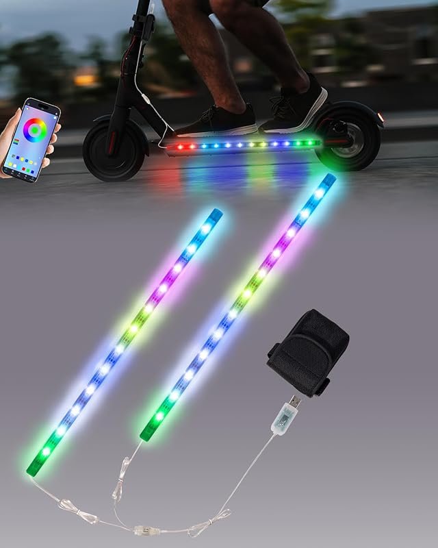 JUSJUBR Scooter LED Lights: App Controlled Multi-Color & Mode Bike/Ska