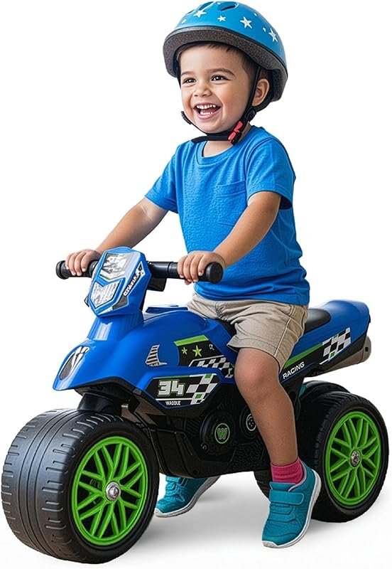 Waddle Kids Motorcycle Balance Bike with Sounds, Wide Wheel Base & Rubber Wheels