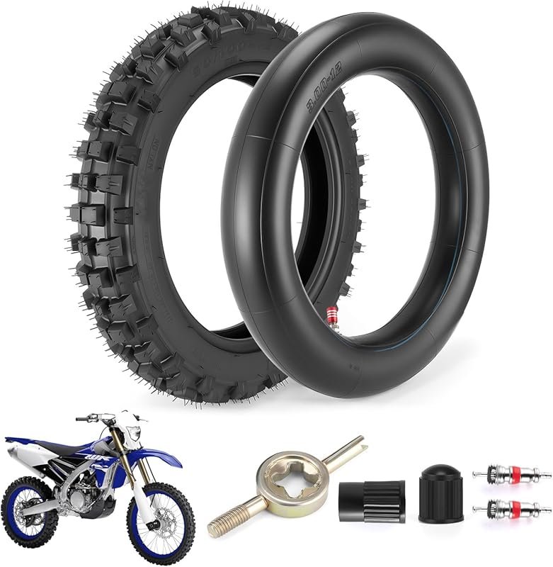 80/100-12 Rear Dirt Bike Tire & Tube Compatible with CRF70, XR70, KLX1