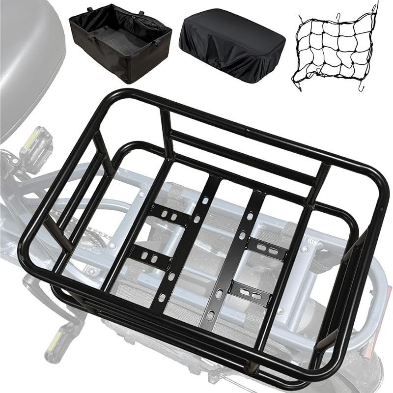 Universal E-Bike Rear Cargo Rack with Net, Rain Cover & Tool-Free Moun
