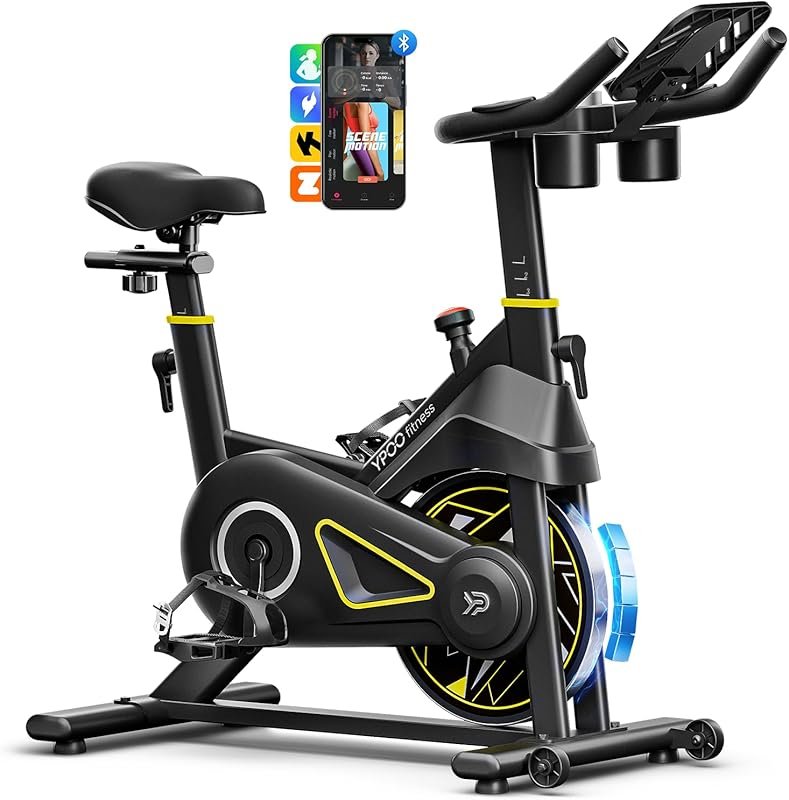 YPOO Magnetic Resistance Stationary Bike with App & 330lbs Capacity fo