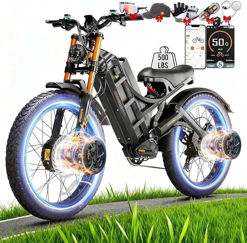 5600W Dual-Motor 50MPH Long-Range Electric Bike with Full Suspension &