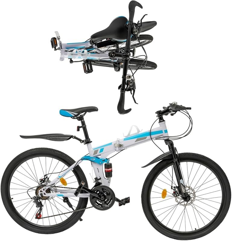 26-Inch Foldable Mountain Bike: 21-Speed, Full Suspension, Dual Disc B
