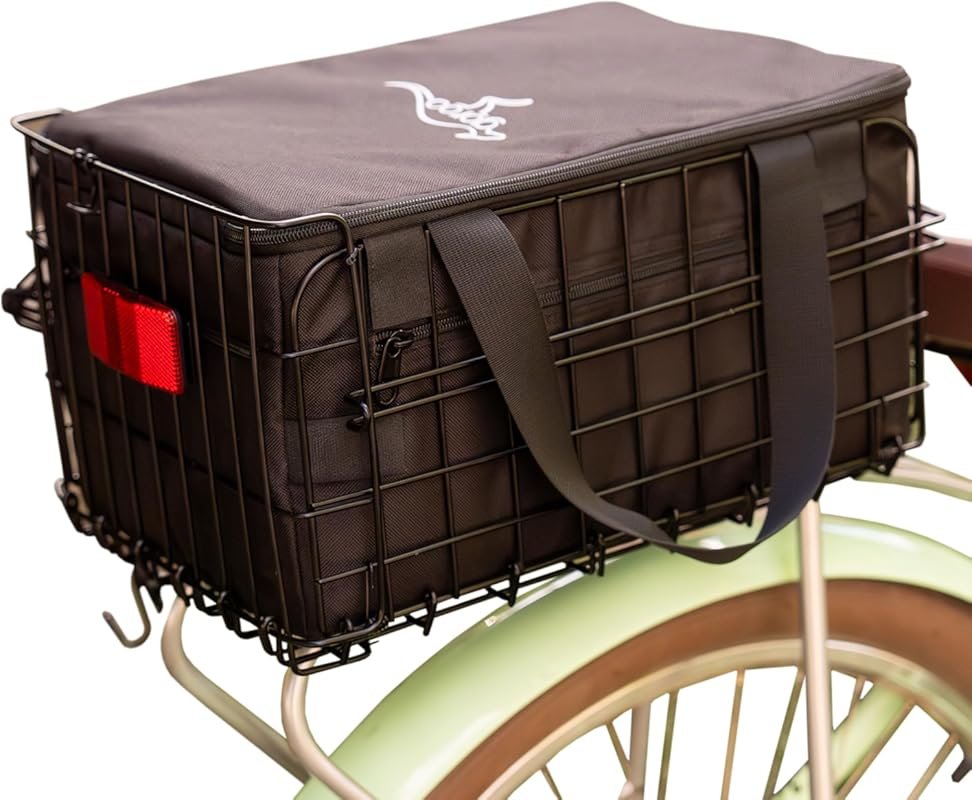 Foldable Bike Basket with Removable Insulated Cooler Bag and Weatherpr