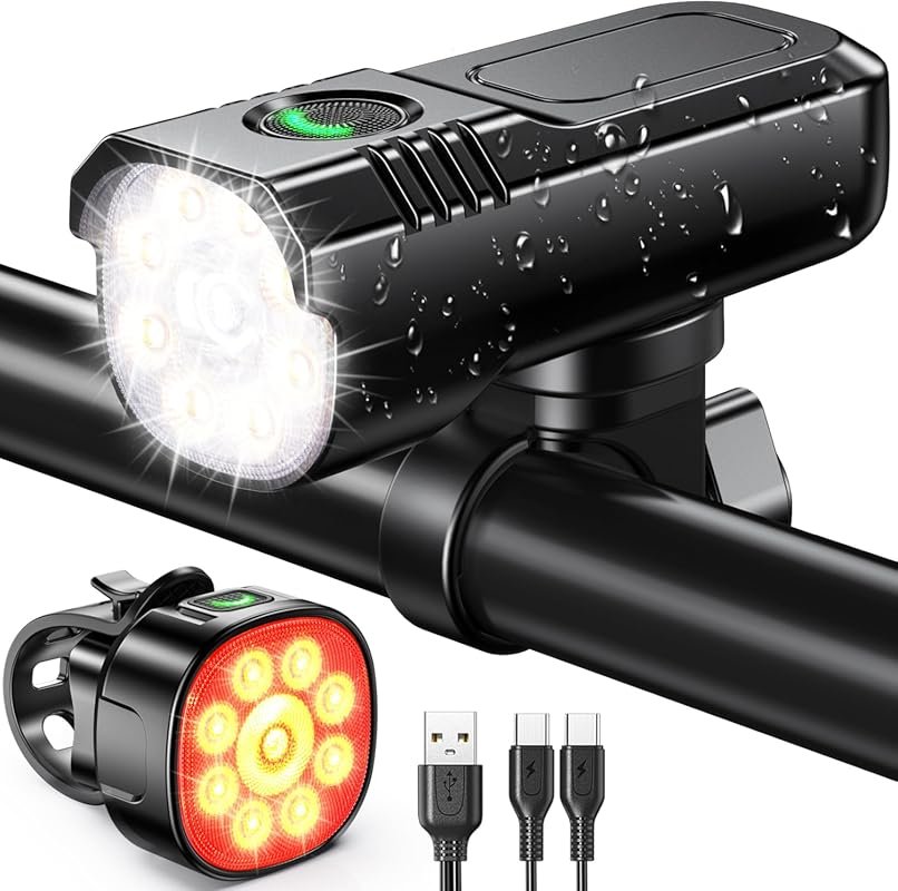 Zewdov High Lumen Super Bright Bike Lights Front & Rear Set for Night