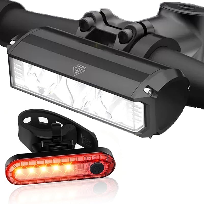 Bright LED Bicycle Light Set USB Rechargeable Headlight & Taillight, H