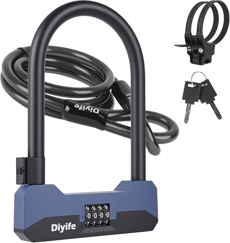 Diyife Heavy Duty Bike U Lock with 5FT Cable, 18mm Shackle, Combinatio