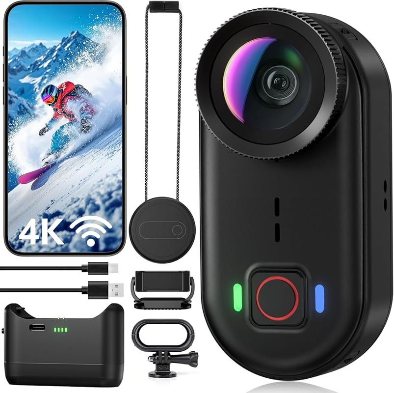 4K Mini Body Action Camera with WiFi & 64GB Card for Vlogging