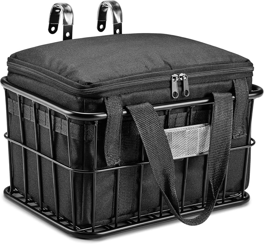 CDYWD Front Bike Basket with Removable Liner Bag, Heavy Duty Metal Car