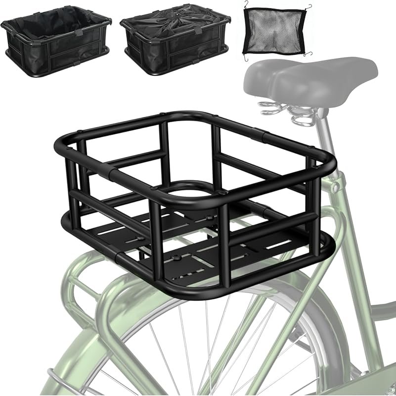 Assembled Heavy Duty Bike Basket with Liner, Cargo Net & Weatherproof 